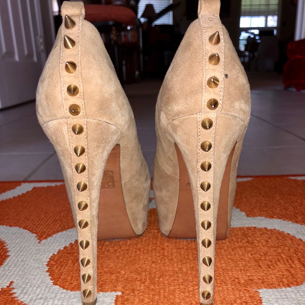 Suede high heel open toe pumps